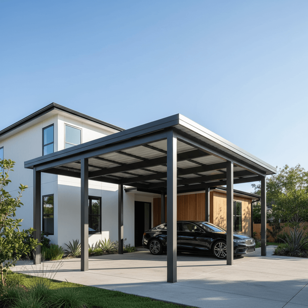 Modern steel carport installation