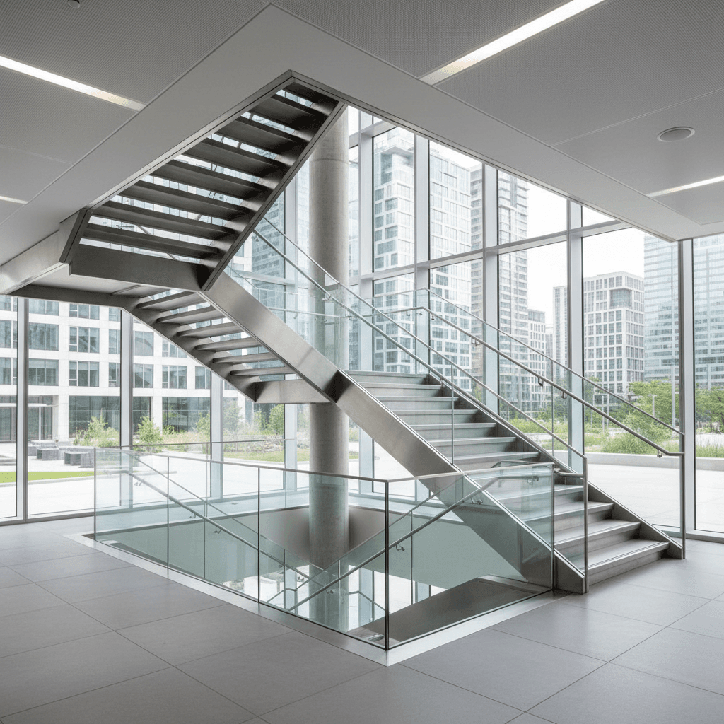 Custom steel staircase with balustrade